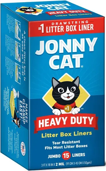 Jonny Cat Heavy Duty Jumbo Tear-Resistant Litter Box Liners Drawstring 15 Count