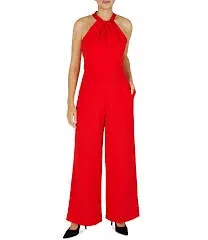 Julia Jordan Sleeveless Knot Neck Wide Leg Jumpsuit Dress Color Neon Pink Size16