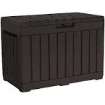 Keter Kentwood 50 Gallon Resin Deck Box-Organization and Storage for Patio Cushions, Throw Pillows and Garden Tools, Brown