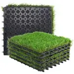 Golden Moon Artificial Grass Turf Tile Interlocking Self-Draining Mat, 1x1 ft, 6