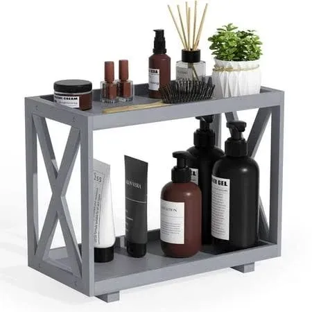 Tikea Bathroom Organizer Countertop 2-Tier Bathroom Tray Wood Organizer