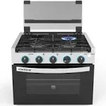 RV 3-Burner Drop-In Gas Range 17" | Black with Stainless Steel Accents | Dual LED Knobs | Easy-Clean Oven | Propane-Powered | CSA Certified | GR-17B