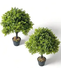 I.C.ELAINE T Topiary Trees Artificial Indoor Outdoor 2 Pack Fake Boxwood Faux Bushes and Shrubs Set of 2 for Front Porch