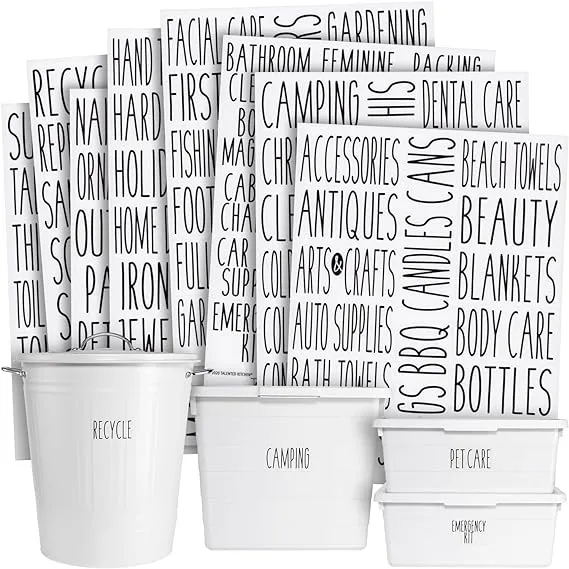 Talented Kitchen Set of 138 Household & Storage Organization Labels - All Caps, Black, Preprinted on Clear Stickers for Garage Bins & Boxes - Kitchen Stickers & Garage Labels for Storage Bins