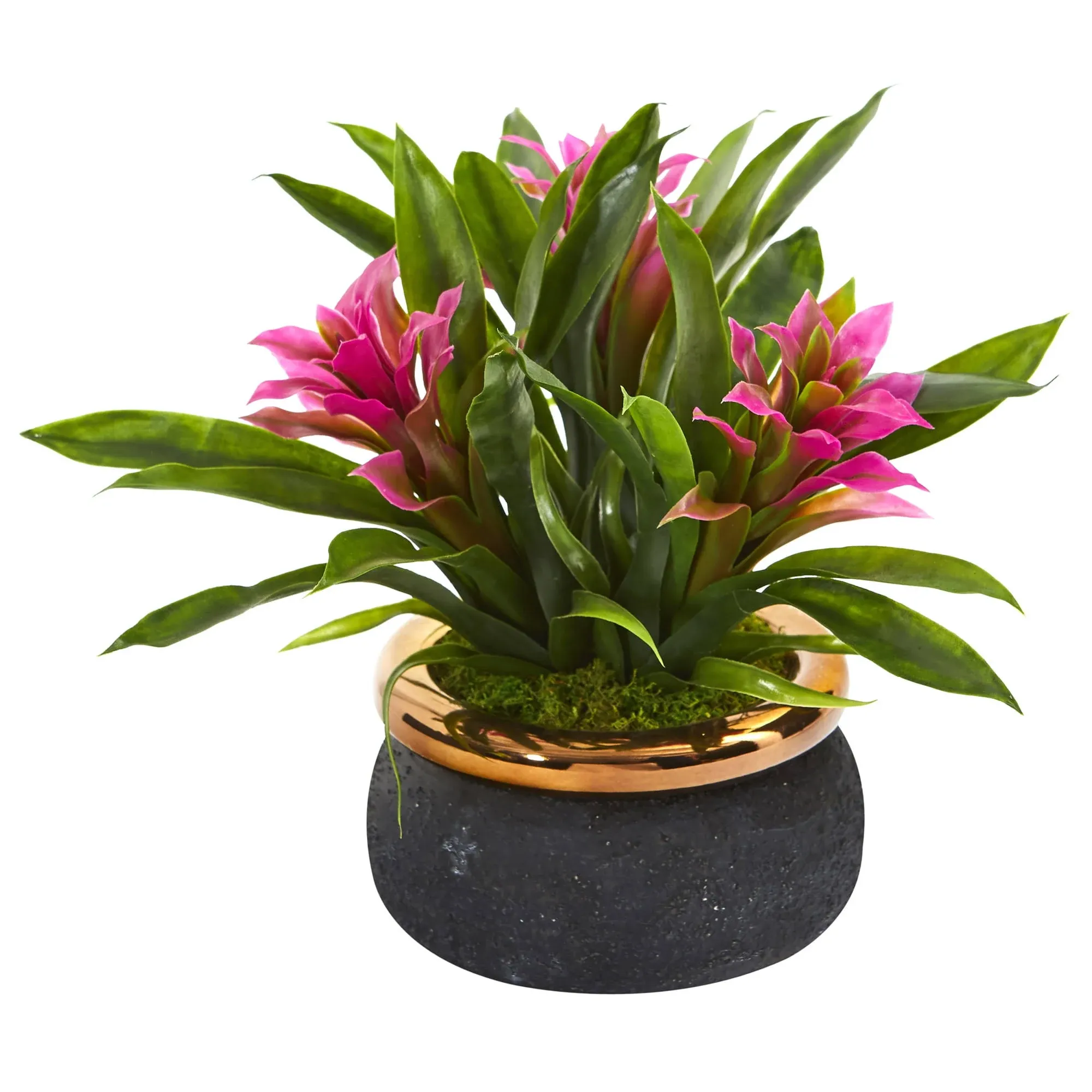 Nearly Natural 11in. Bromeliad Artificial Plant in Stoneware Planter, Purple