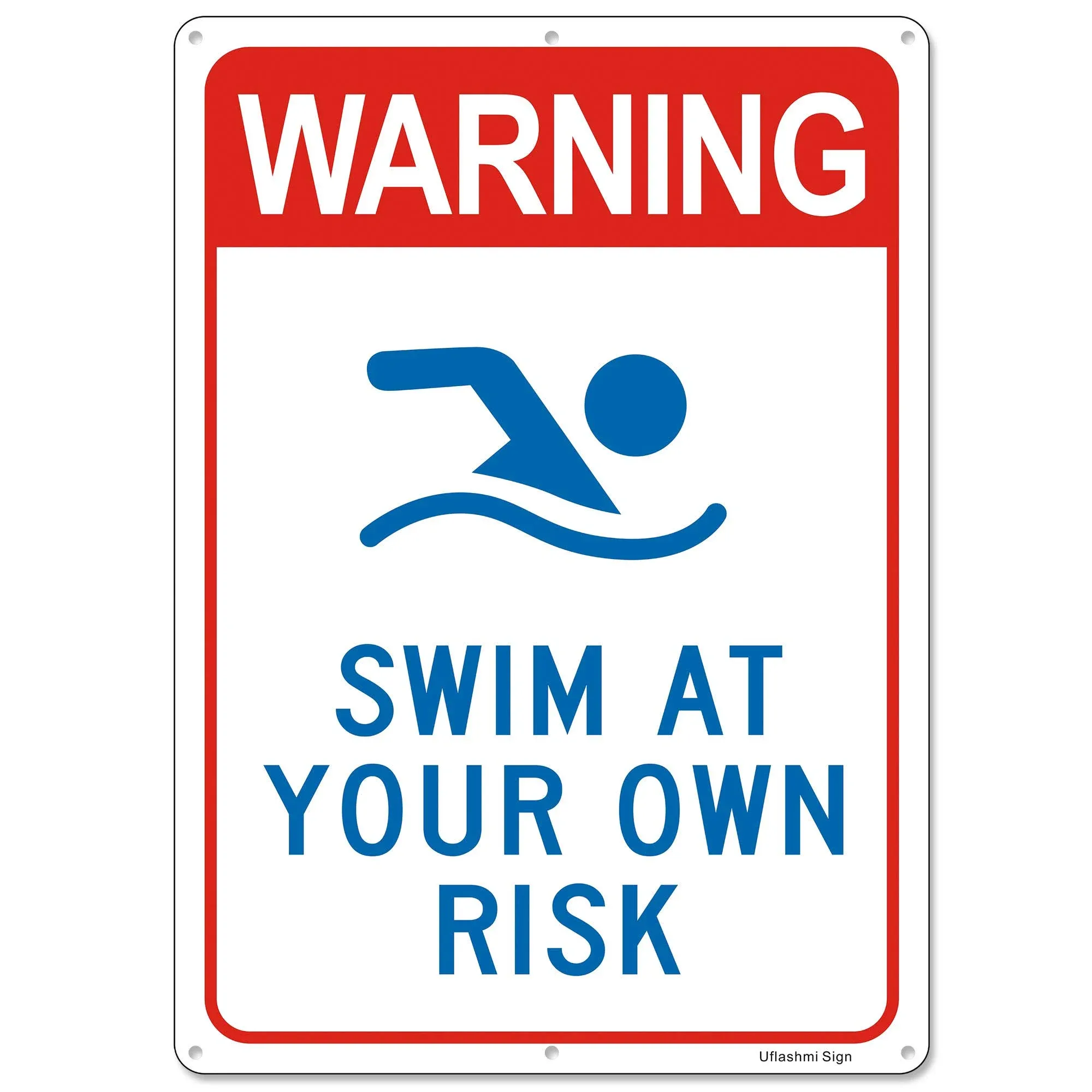 Uflashmi Warning Swim at Your Own Risk Pool Sign Metal Pool signs for Outdoor