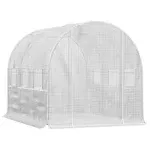 Outsunny 10' x 7' x 7' Walk-In Tunnel Greenhouse, Outdoor Plant Nursery with Quality PE Cover, Zipper Doors and Mesh Windows, White