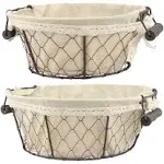 Stonebriar 2pc Round Metal Serving Basket Set with Decorative Fabric Lining, Rustic Serving Trays for Parties, Centerpiece for Coffee or Dining Table, Document Organizer for Office or Kitchen