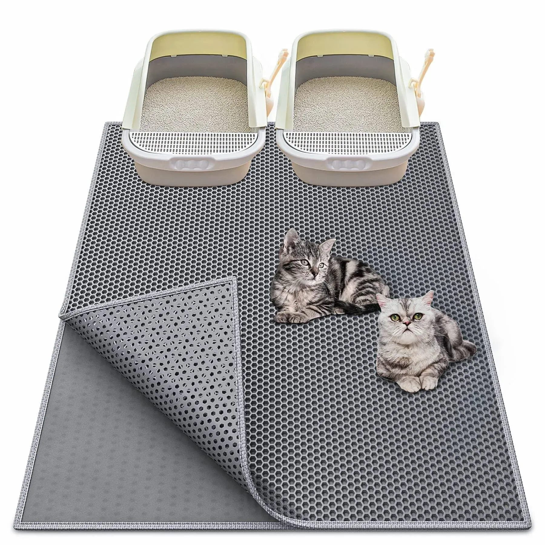 waretary Cat Litter Mat 36"x 30", Kitty Pretty Litter Box Trapping Mat, Extra Large XL Honeycomb Double Scatter Control Layer