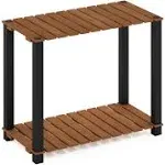 Furinno Pangkor 2-Tier Turn-N-Tube Indoor Outdoor Plant Shelf Large Rectangle Wood Stand with Square Poles, Natural/Black