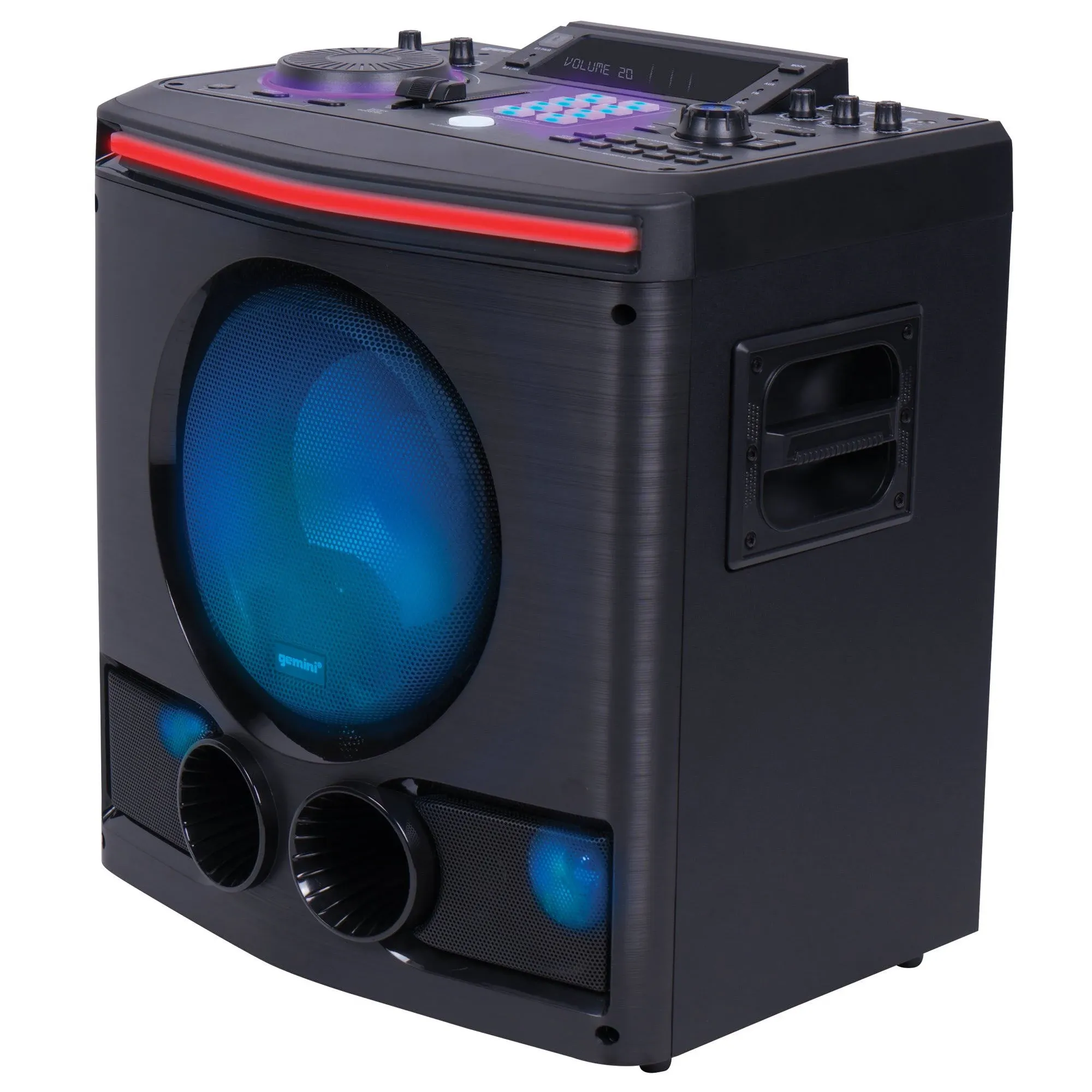 Gemini Sound GPK-800 – 2400W Home Karaoke Party Speaker with Bluetooth, USB & FM Radio, Dual Mic Inputs, Multi-Color LED Lighting, and DJ-Style Sound FX for Events and Entertainment | Reverb