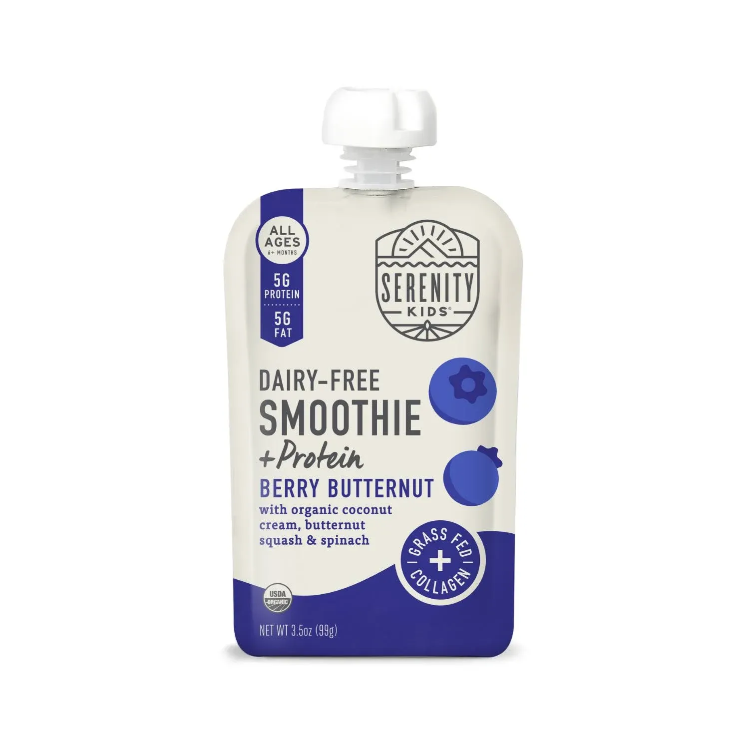 Serenity Kids Dairy Free Smoothie + Protein, Berry Butternut 6 Pouches (3.5 oz Each)