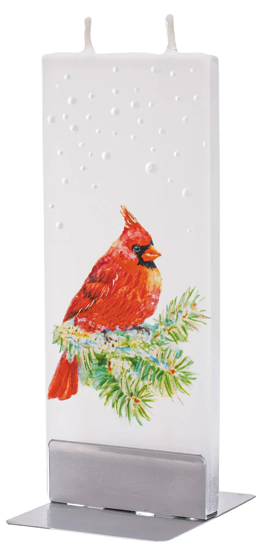 Snowy Cardinal on Pine - Flat Handmade Candle