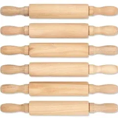 Mini Wooden Rolling Pin (Pack of 6) Non-Stick Wooden Roller 8 Inches Long for Precise Baking, Clay and Pastry Crafting-Ideal for Kids' Kitchen Play and DIY Projects, Play Doh