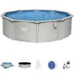 Bestway Hydrium 15\'x 48\" Steel Wall Above Ground Swimming Pool Set Gray