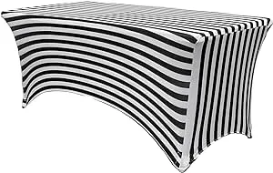 YOUR CHAIR COVERS Rectangular Spandex Table Covers 4ft Fitted Tablecloth Wedding Event Patio Table Decorations Elastic Fabric Stretch Table Covers for 4 ft Folding Table (Black and White Striped)