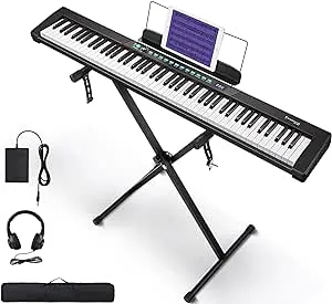 Starfavor 88 key keyboard piano, Compact Portable Digital Piano with Semi Weighted 88 Keys, Electric Piano Keyboard Set for Beginners with Stand, Large Headphones, Sustain Pedal, Carrying Piano Case