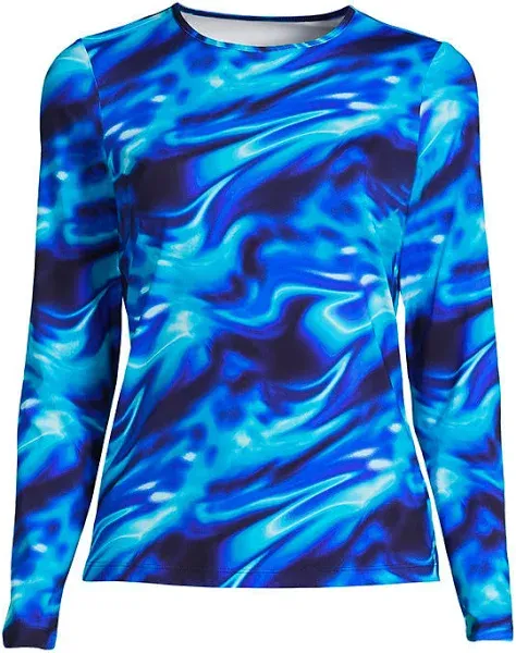 Lands' End Women's Long Crew Neck Long Sleeve Rash Guard UPF 50 Swim Tee