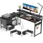 AODK 70 inch L Shaped Computer Desk with Power Outlets & USB Charging Ports, Reversible L-Shaped Corner Desk with Drawers & Monitor Stand, Home