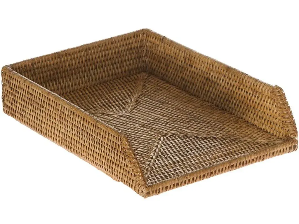 Kouboo La Jolla Handwoven Rattan Stackable Letter Tray Honey Brown