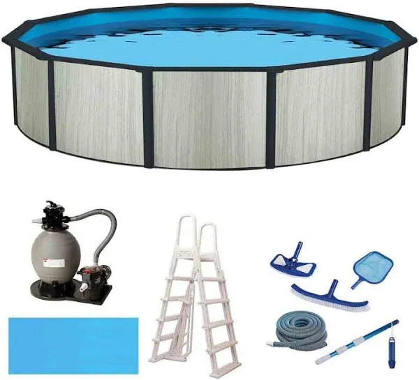 Blue Wave Savannah 18-ft Round 52-in Deep Hybrid Pool Package with 8-in Top Rail