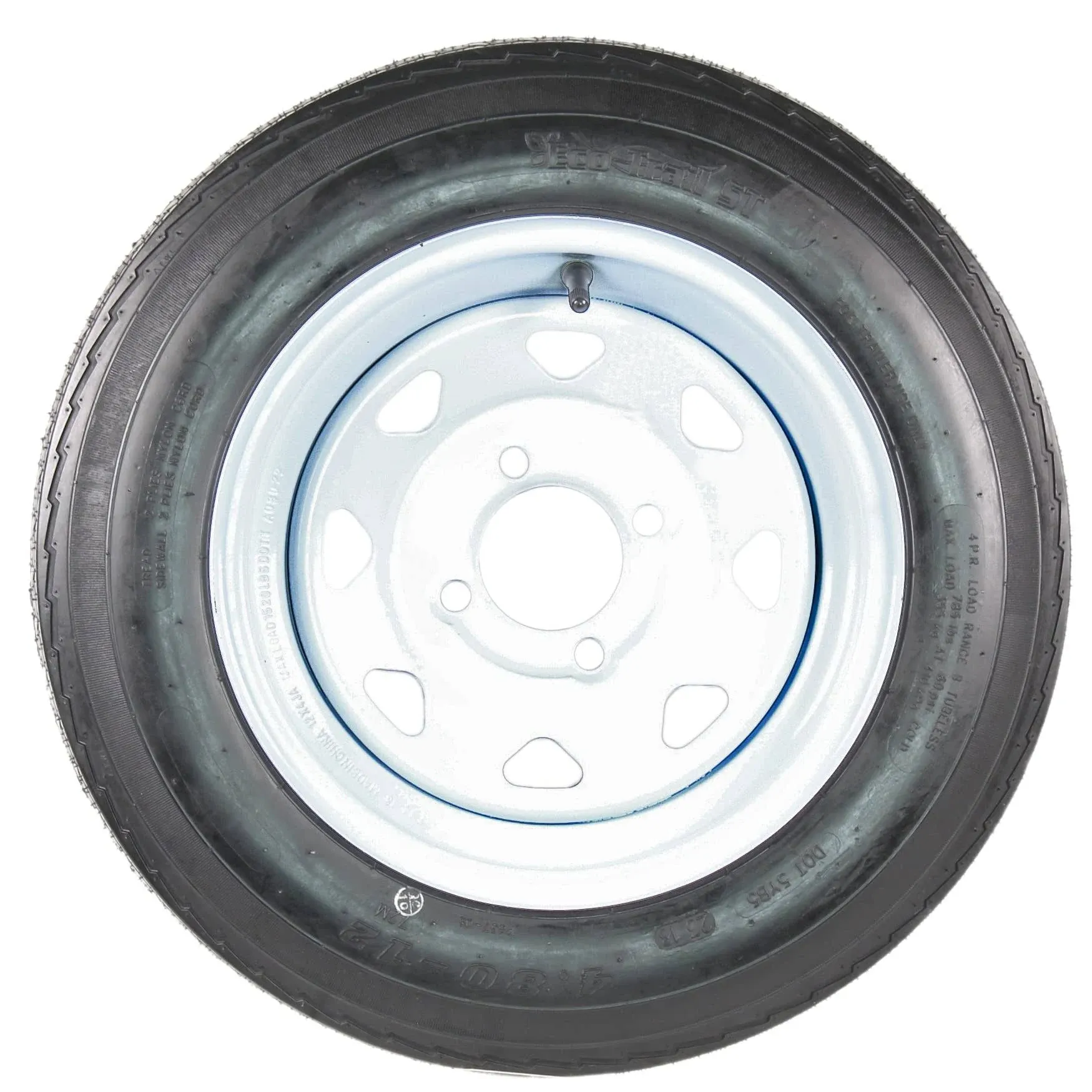 Trailer Tire On Rim 4.80-12 480-12 4.80 X 12 12 in. LRB 4 Lug White Wheel Spoke