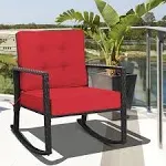 Costway Patio Rattan Rocker Chair Outdoor Glider Wicker Rocking Chair Cushion Lawn - Red