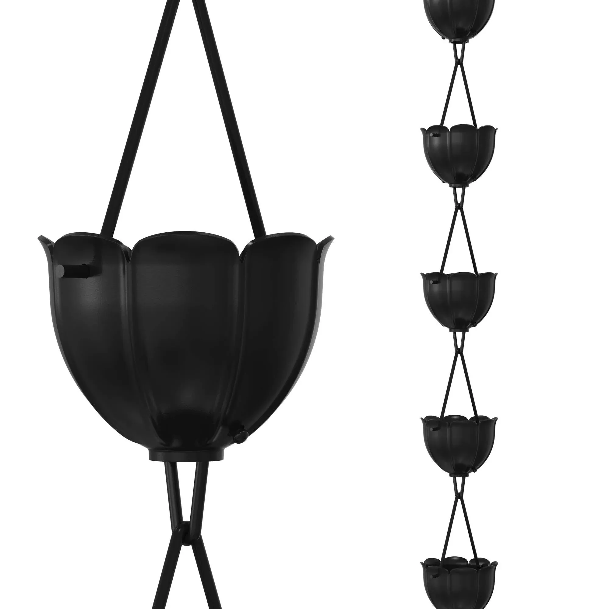 Rain Chains Direct Tulip Rain Chain, 8.5 Feet Length, Aluminum, Black Powder ...