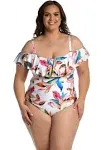 Women's La Blanca Off Shoulder Ruffle One Piece Swimsuit 18W Paradise City