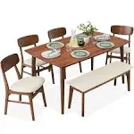 Best Choice Products 6-Piece Mid-Century Modern Upholstered Wooden Dining Set w/ 4 Chairs