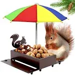 Squirrel Feeder with Umbrella, Metal Squirrel Feeders for Outside with Corn COBs, Durable Squirrel Feeder Picnic Table with Solid Structure, Funny