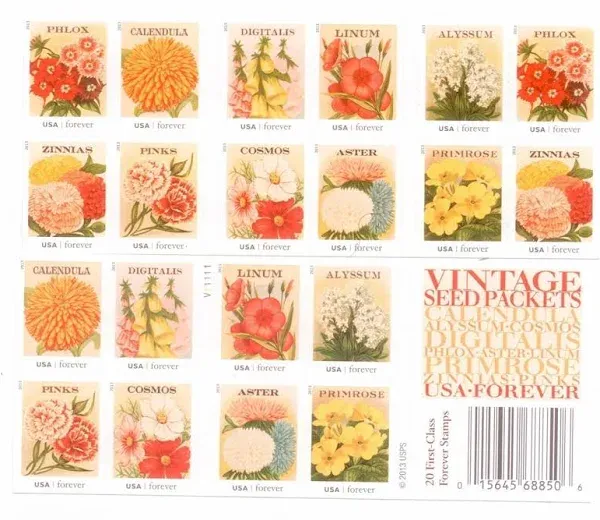 Vintage Seed Packets US Postage 1 Stamp booklet of 20 self adhesive 2013 4754-63