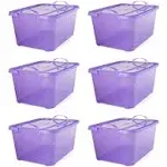 Life Story 55 qt Lidded Containers Stackable Storage Box with Handles, 6 Pack, Purple