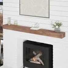 Fireplace Mantel, 60 Inch Handcrafted Wood Mantles with Invisible Heavy Duty Metal Bracket, Floating Mantel Shelf for Wall Decor, Brown