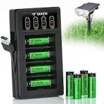 Taken 14430 3.2 Volt Rechargeable Solar Battery with Charger, 3.2V 450mAh 14430 LiFePO4 Rechargeable Battery for Solar Panel Outdoor Garden Lights, 8