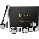 Kollea Stainless Steel Reusable Ice Cubes Chilling Stones with Tongs for Whiskey Wine (Pack of 8)