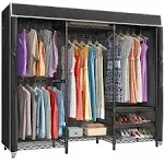 V5C Heavy Duty Covered Metal Clothes Rack Portable Bedroom Armoires Rack, with Black Cover, Adjustable Custom, Black