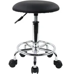 KKTONER Swivel Rolling Stool with Footrest Height Adjustable PU Leather Salon V