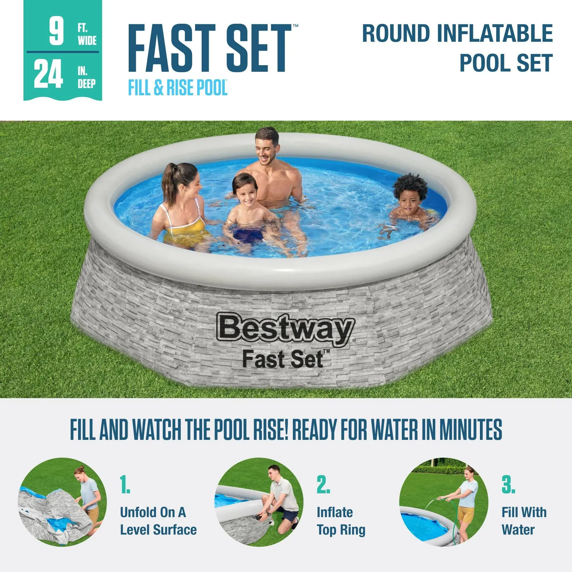 Bestway 8\' x 24" Round Inflatable Swimming Pool with Filter Pump, Gray(Open Box)