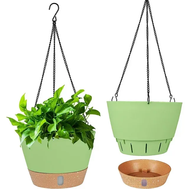 10 Inch Hanging Planters with Visible Water Level Tray Self Watering Plant Pot with Drainage Holes and Removable Saucer Plastic Flower Pot for Indoor Outdoor Plants