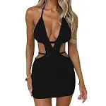 Women's Halter Bodycon Mini Dress Sleeveless Tie Backless Hollow Out Corset Knit Dress Wrap Dress Summer Beach Dress