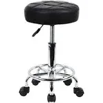 KKTONER Round Rolling Stool Chair PU Leather Height Adjustable Swivel Drafting Work SPA Shop Salon Stools with Wheels Office Chair