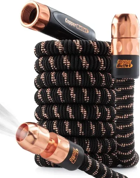 Pocket Hose Copper Bullet AS-SEEN-ON-TV Expands to 50 ft REMOVABLE Turbo Shot Multi-Pattern Nozzle 650psi 3/4 in Solid Copper Anodized Aluminum Fittings Lead-Free Lightweight No-Kink Garden Hose