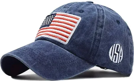 Mealah Men's American-Flag Baseball-Cap Embroidery - Washed Adjustable USA Dad Hat for Women NavyMealah Men's American-Flag Baseball-Cap Embroidery -…