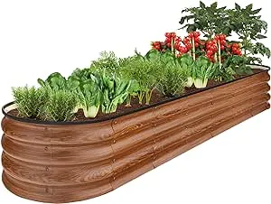 Best Choice Products 8x2x1ft Outdoor Metal Raised Oval Garden Bed, Planter Box for Vegetables, Flowers - Wood Grain