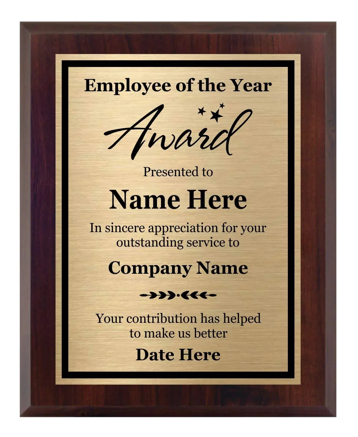 Employee of the Year Award 8x10 - Personalized Wood Plaque Awards for Employee Recognition and Appreciation - Customize Now!