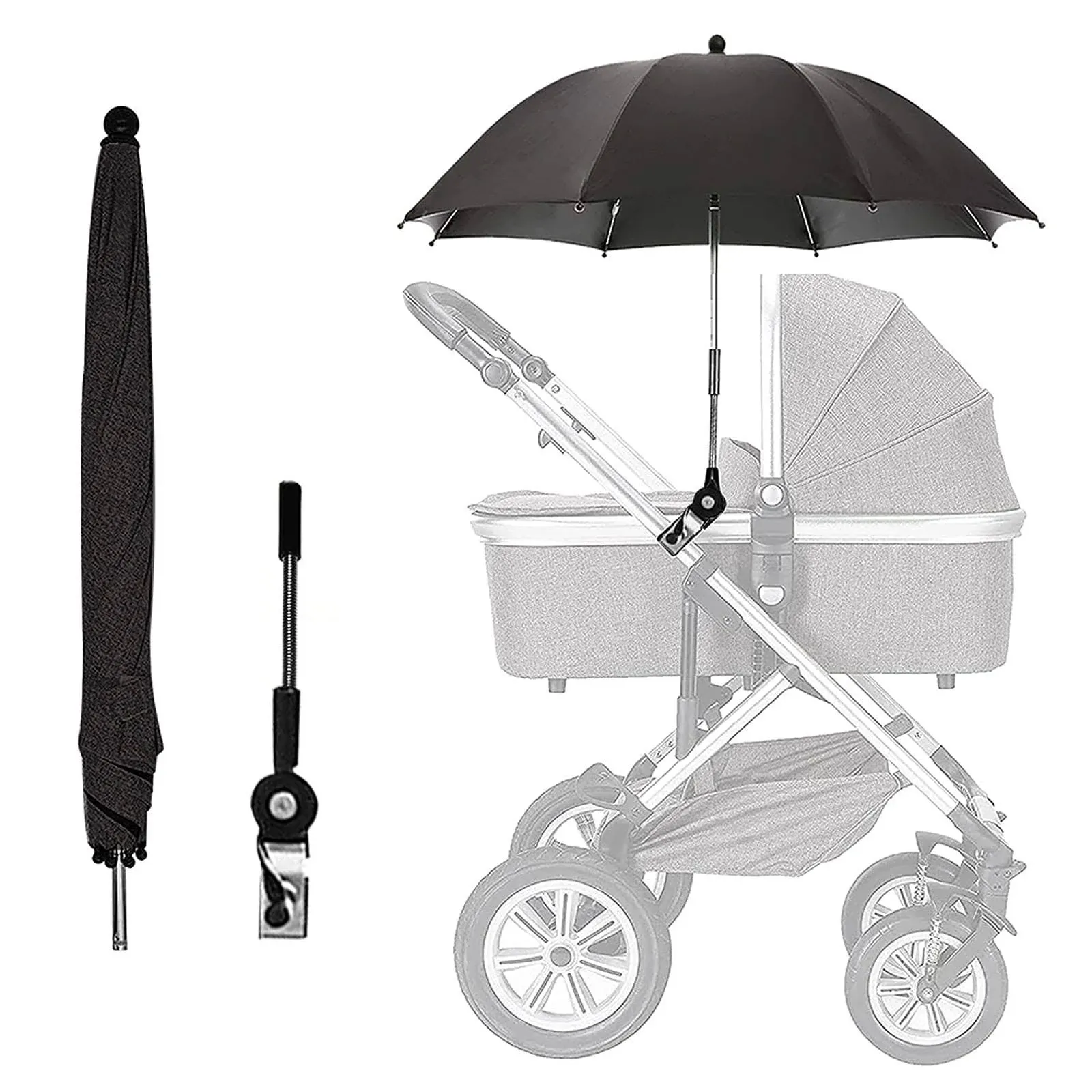 Baby Stroller Parasol, Universal Umbrella with Clamp, 360 Degree Adjustable UV