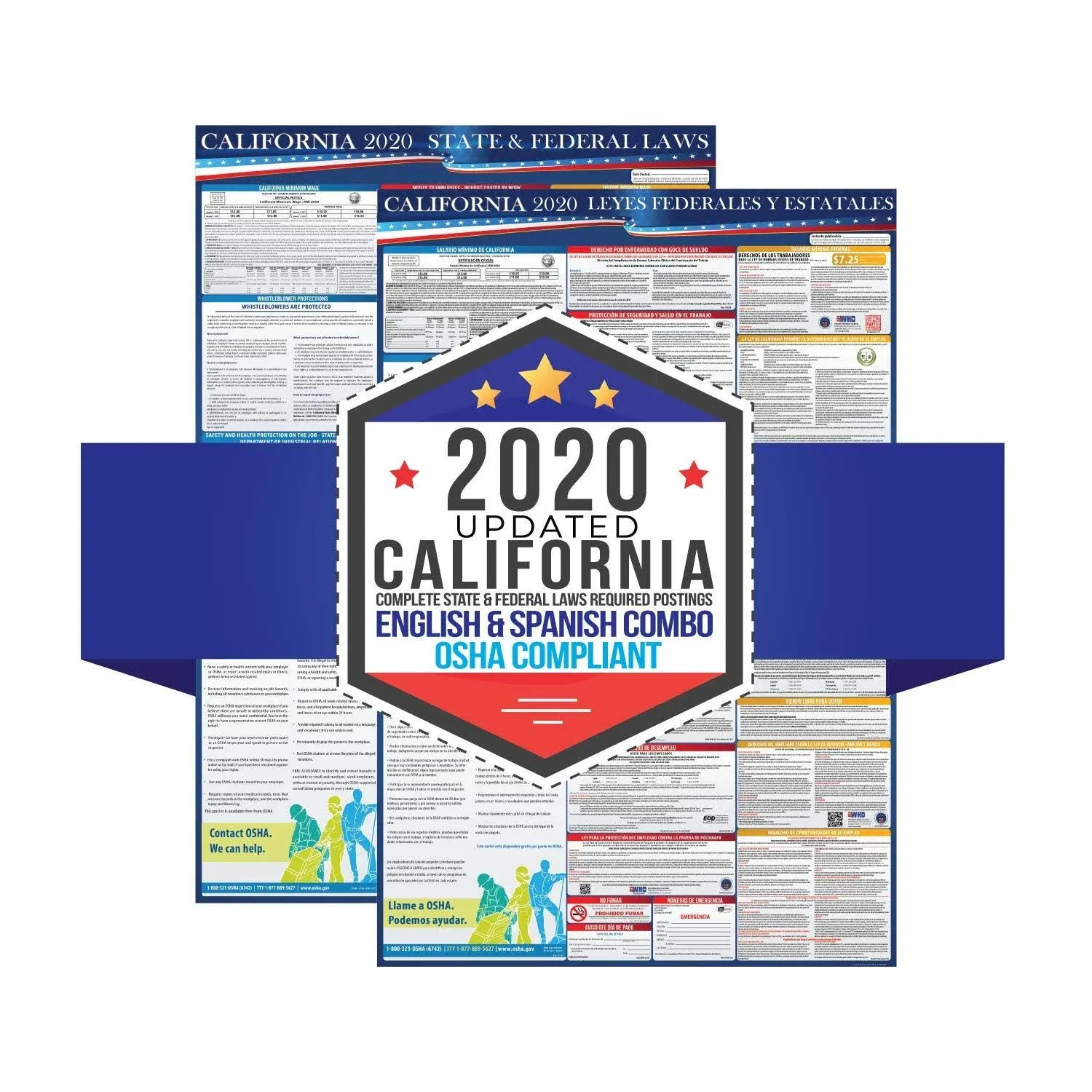 2024 California State and Federal Labor Laws Poster - Spanish English - All i...