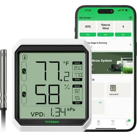 VIVOSUN AeroLab THB1S Bluetooth Thermohygrometer, Dual-Channel LCD Display App Control, Size: 3.31 x 2.81, White