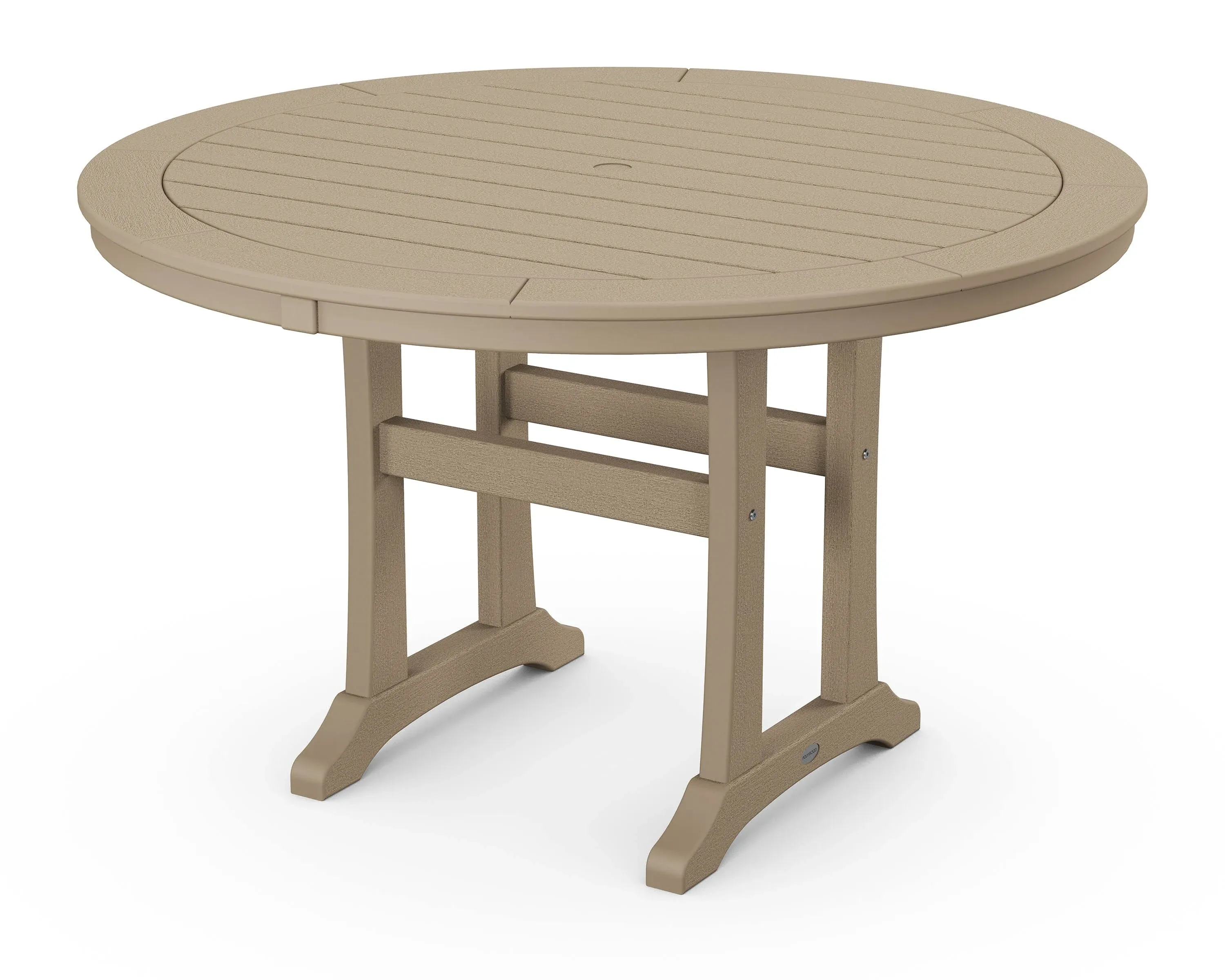 POLYWOOD 48" Round Nautical Trestle Dining Table in Vintage Sahara